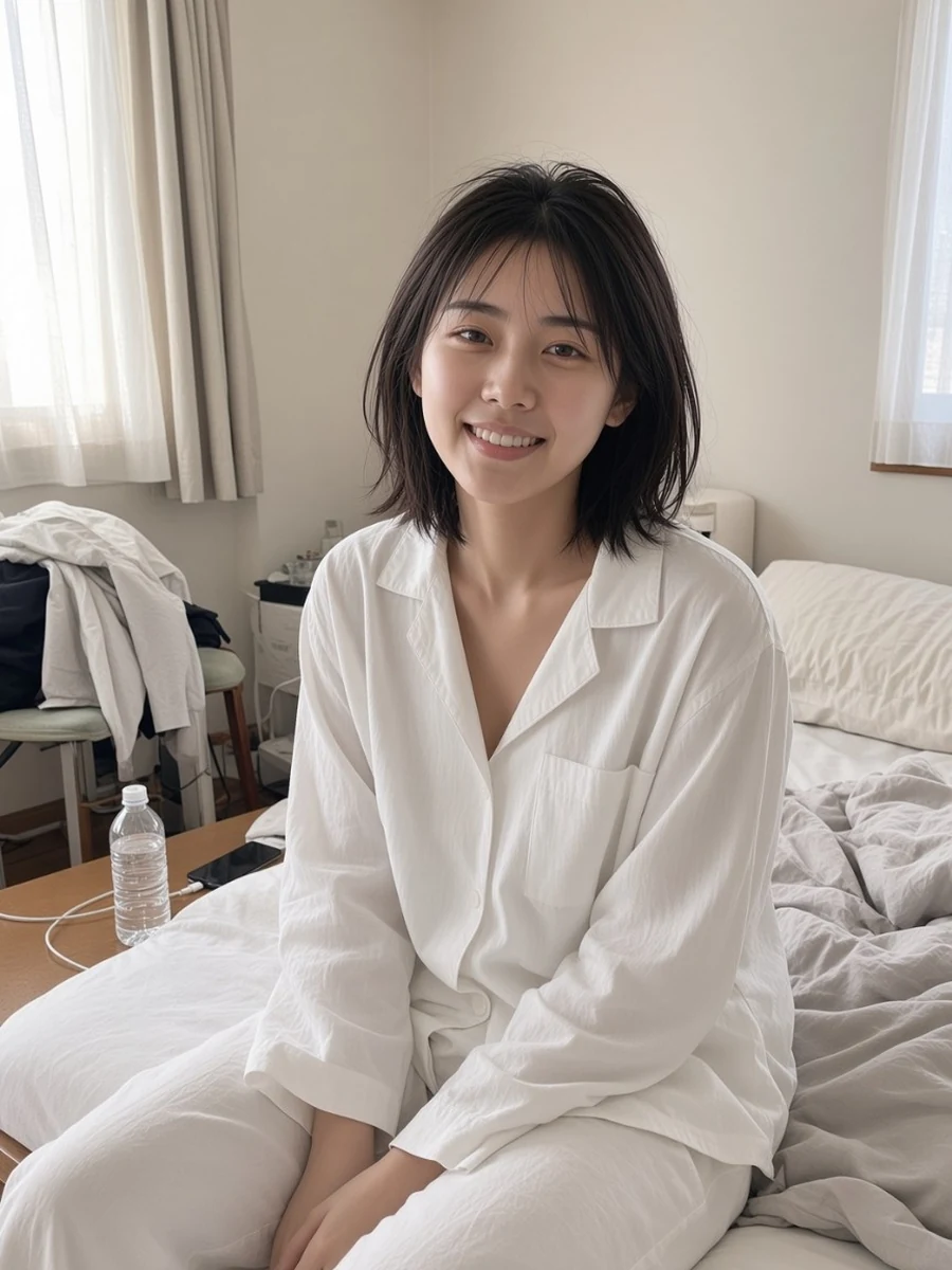 朝のベッドで微笑む凪希